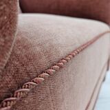 1960s, Danish armchair, salmon pink furniture velour, ash wood legs.