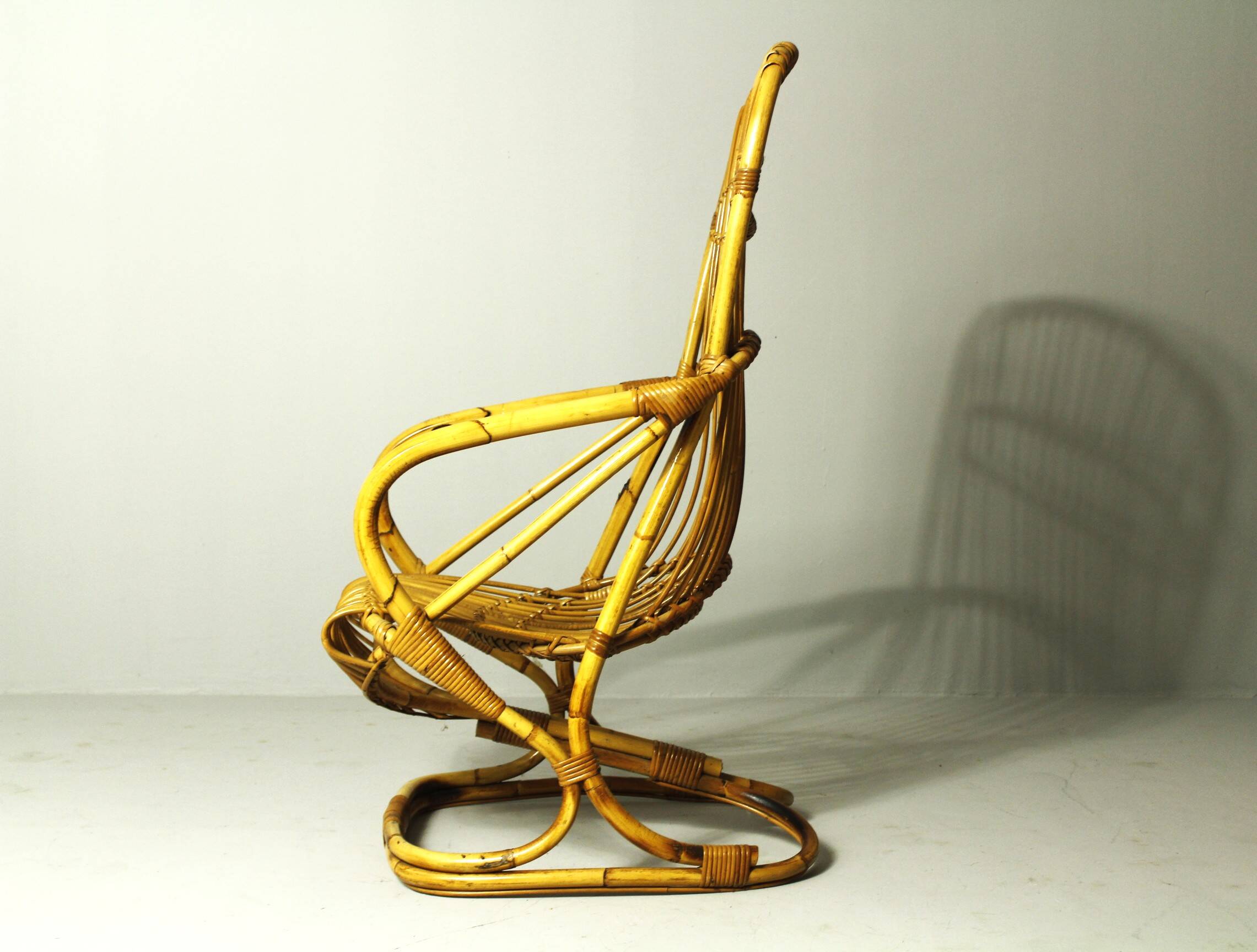 Italian bamboo chairs in the style Tito Agnoli for Bonacina