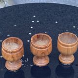3 wooden egg cups, vintage
