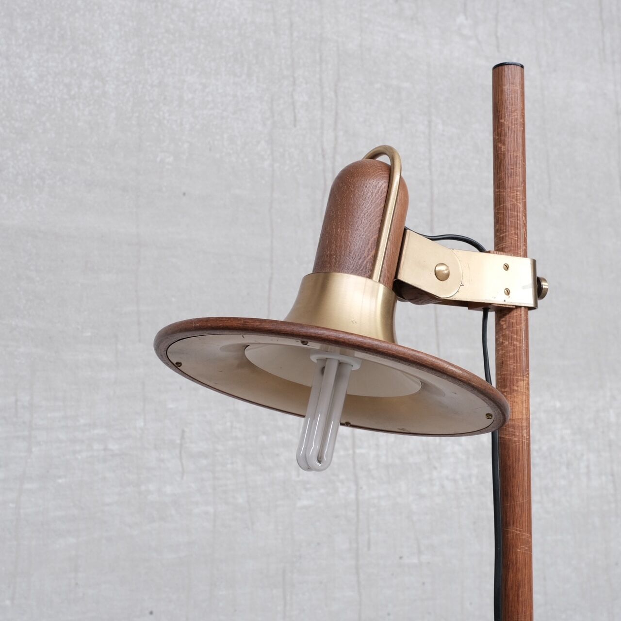 Brass and Teak Mid-Century French Floor Lamp
