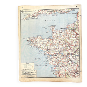 🌍Old school map Vidal-Lablache 60, 1940 - West France, Brittany