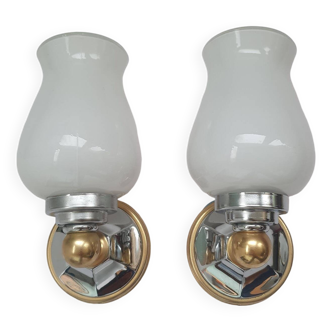 Pair of vintage bathroom gold and silver wall lights