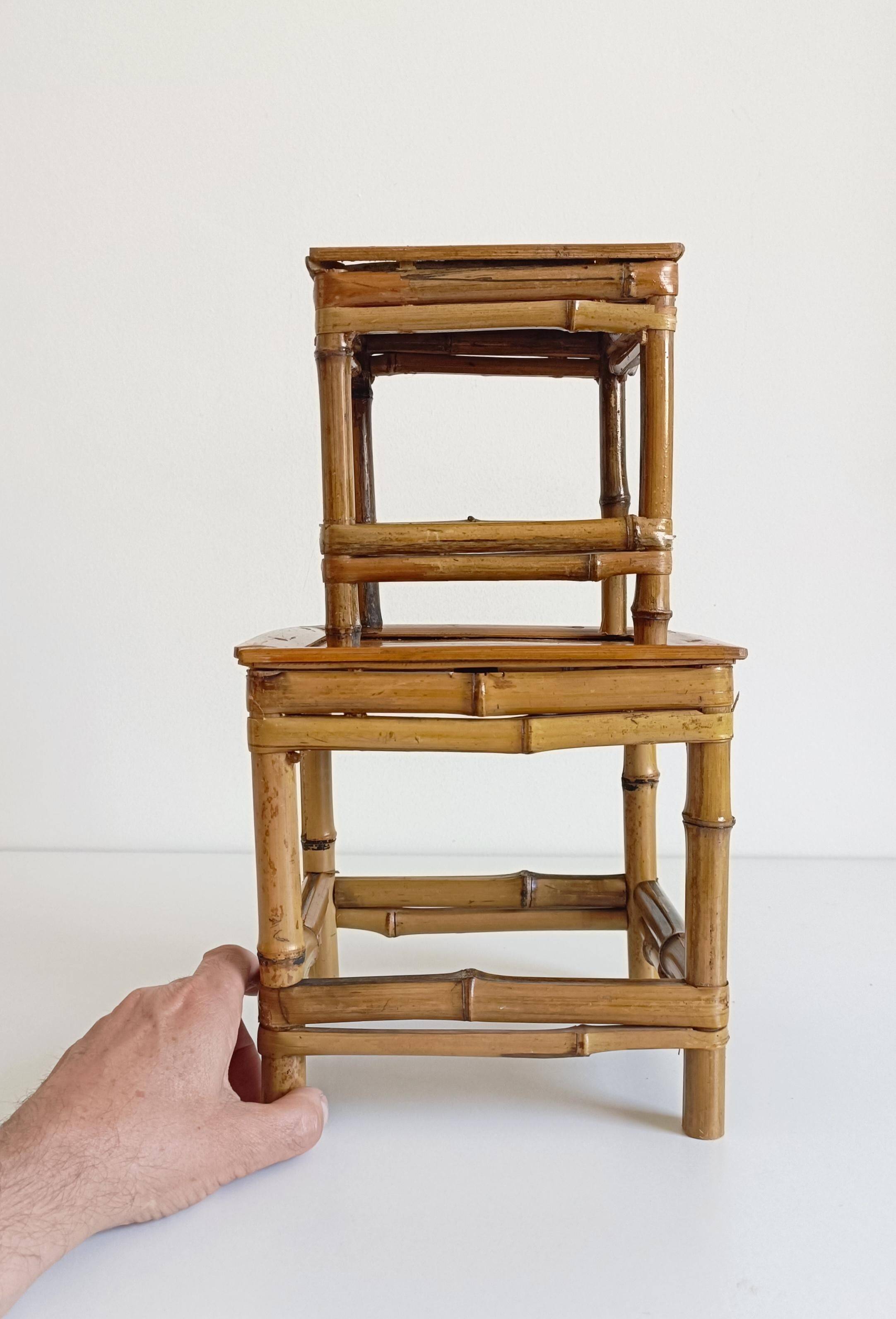 1950s Mid-Century French Bamboo and Wood Plant Pedestals, Hand-Crafted