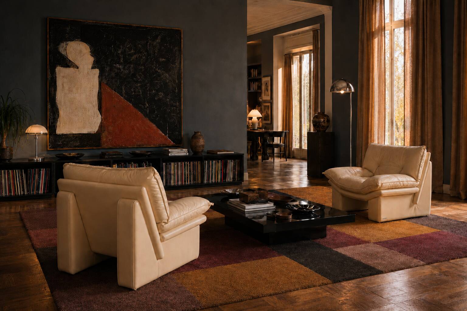 Nicoletti — Pair of lounge chairs "Ambassador" in cream leather