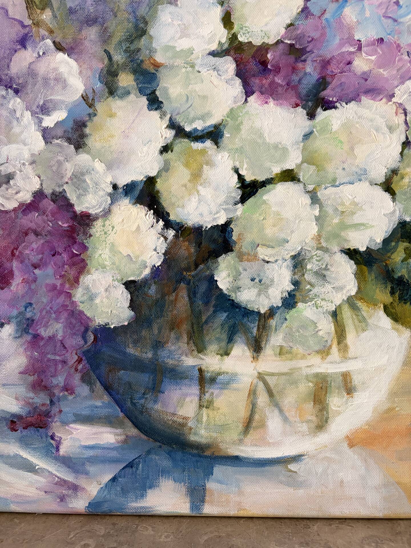 Snowballs and lilacs, oil on canvas signed Paumier