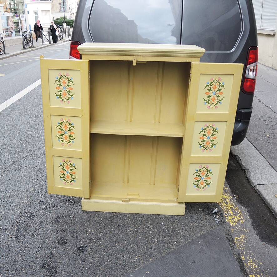 Old Small Hand Painted Wooden Cabinet