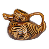 Pichet - vase en forme de canard en barbotine émaillée brillant Sarreguemines.