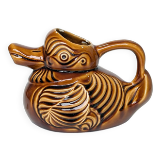 Pichet - vase en forme de canard en barbotine émaillée brillant Sarreguemines.