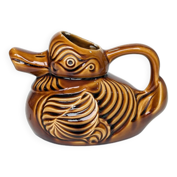 Pitcher - duck-shaped vase in shiny Sarreguemines enamel slip.