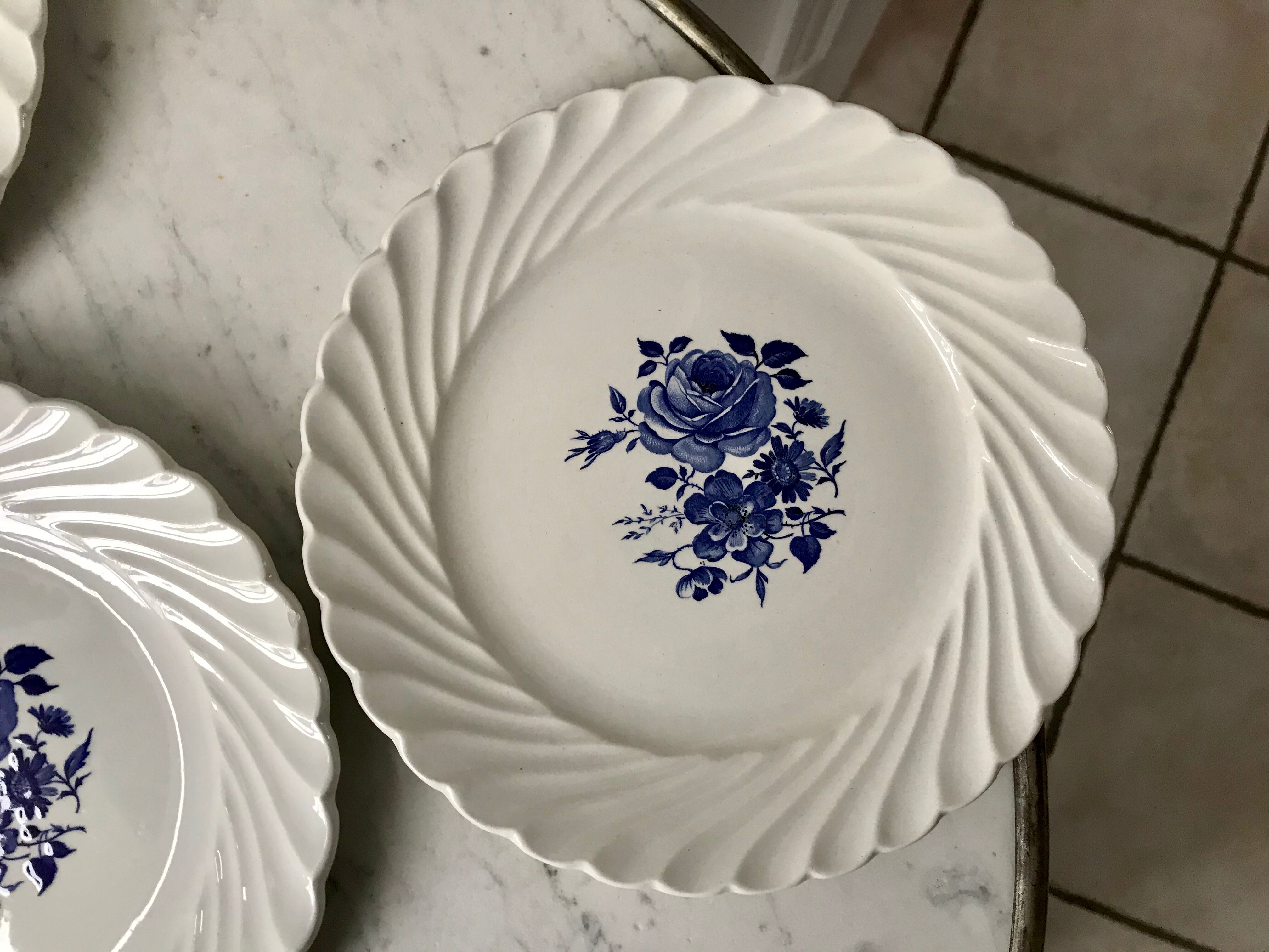 set of 5 F&G Lunéville flower dessert plates 60s