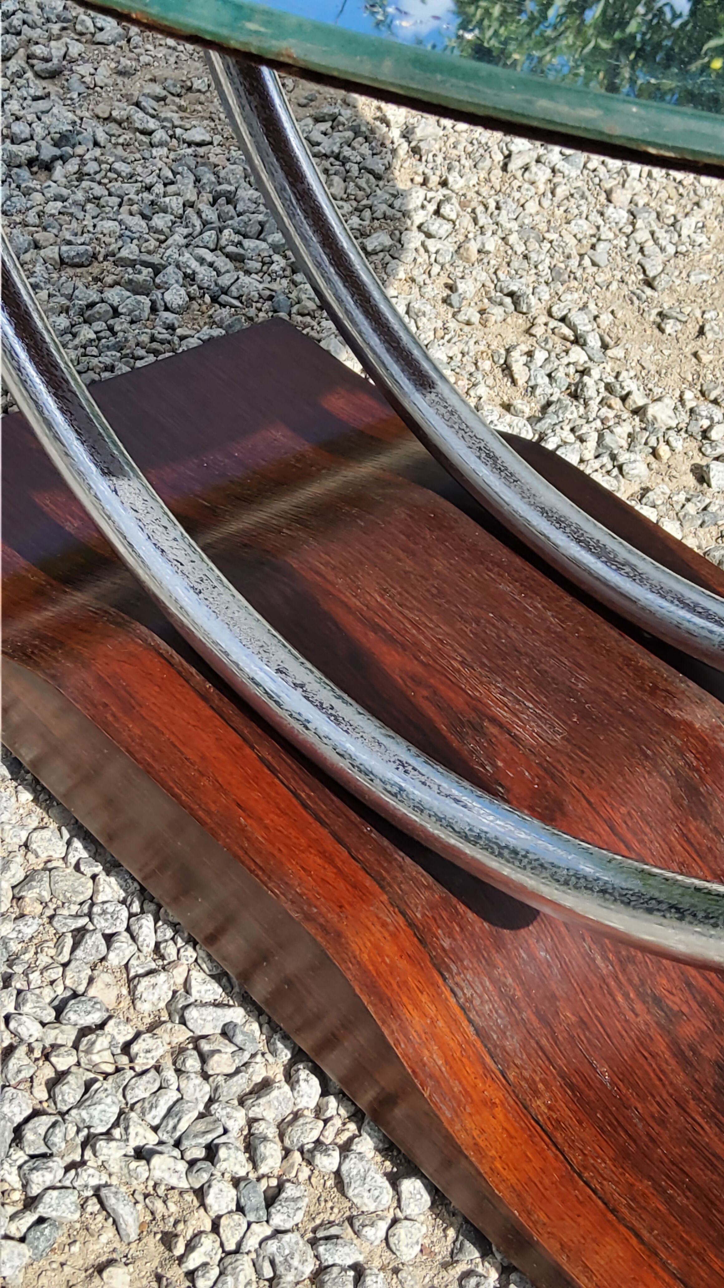 Art deco coffee table mirror base chrome and rosewood