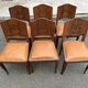 6 Art Deco gondola chairs in solid oak with brown leatherette, 1930s.