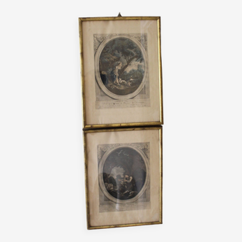 Antiche stamp dedicated to the Marchesa Madame de Montesquiou, set of 2, In good conditions