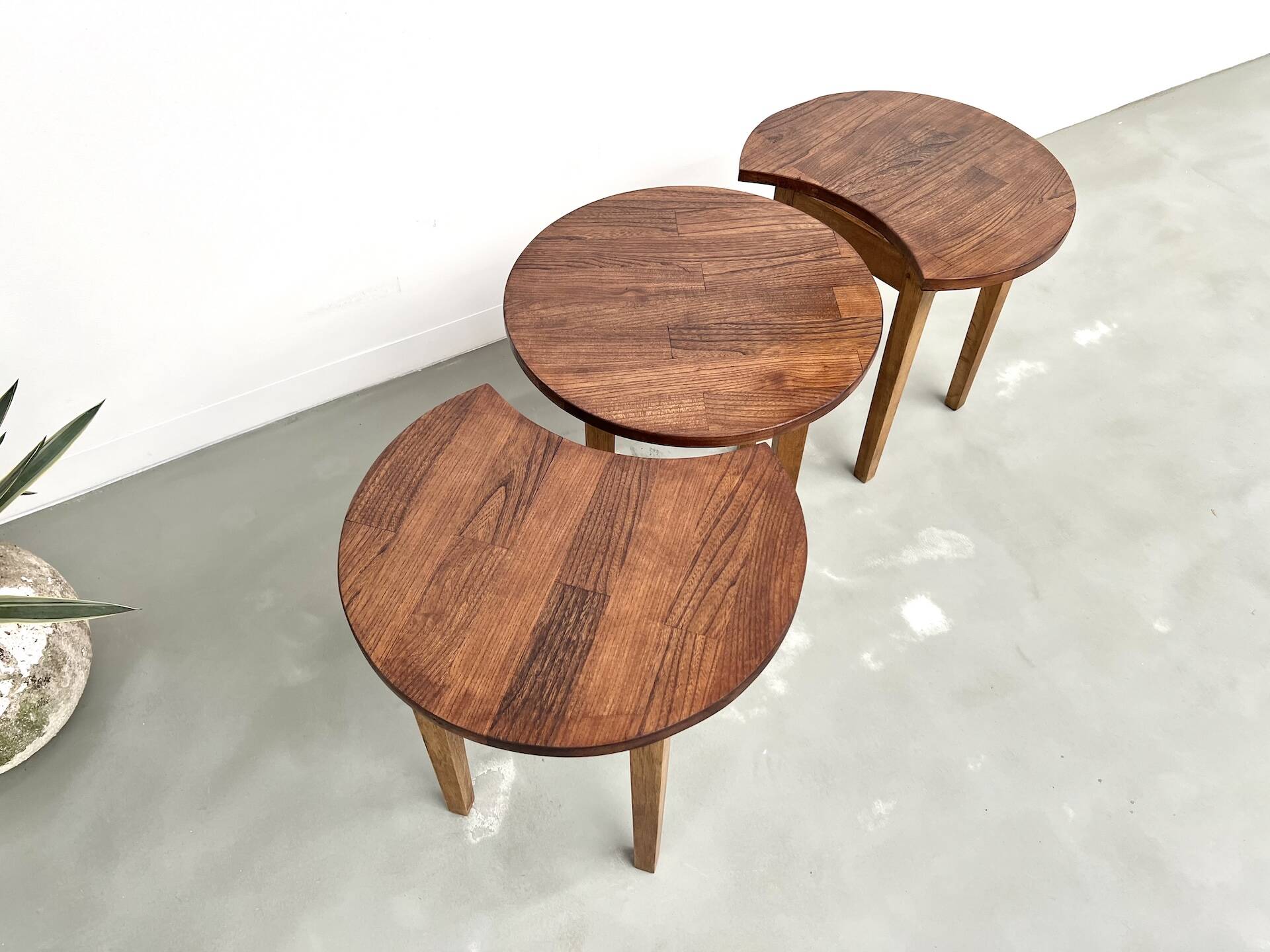 Set of 3 half-moon coffee tables, Denmark, 1960s