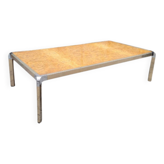 Coffee table, wood and steel, Guy Lefevre style, 70's – France