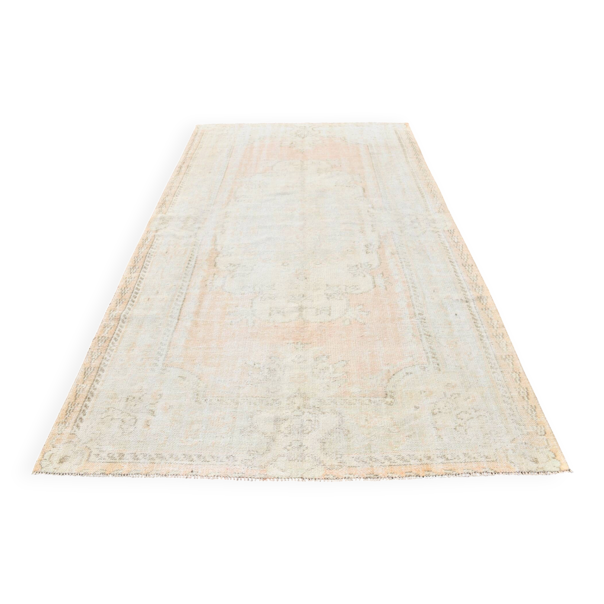 Pale Blush Vintage Area Rug, 182x304 Cm Faded Wool Carpet, 182x304 Cm