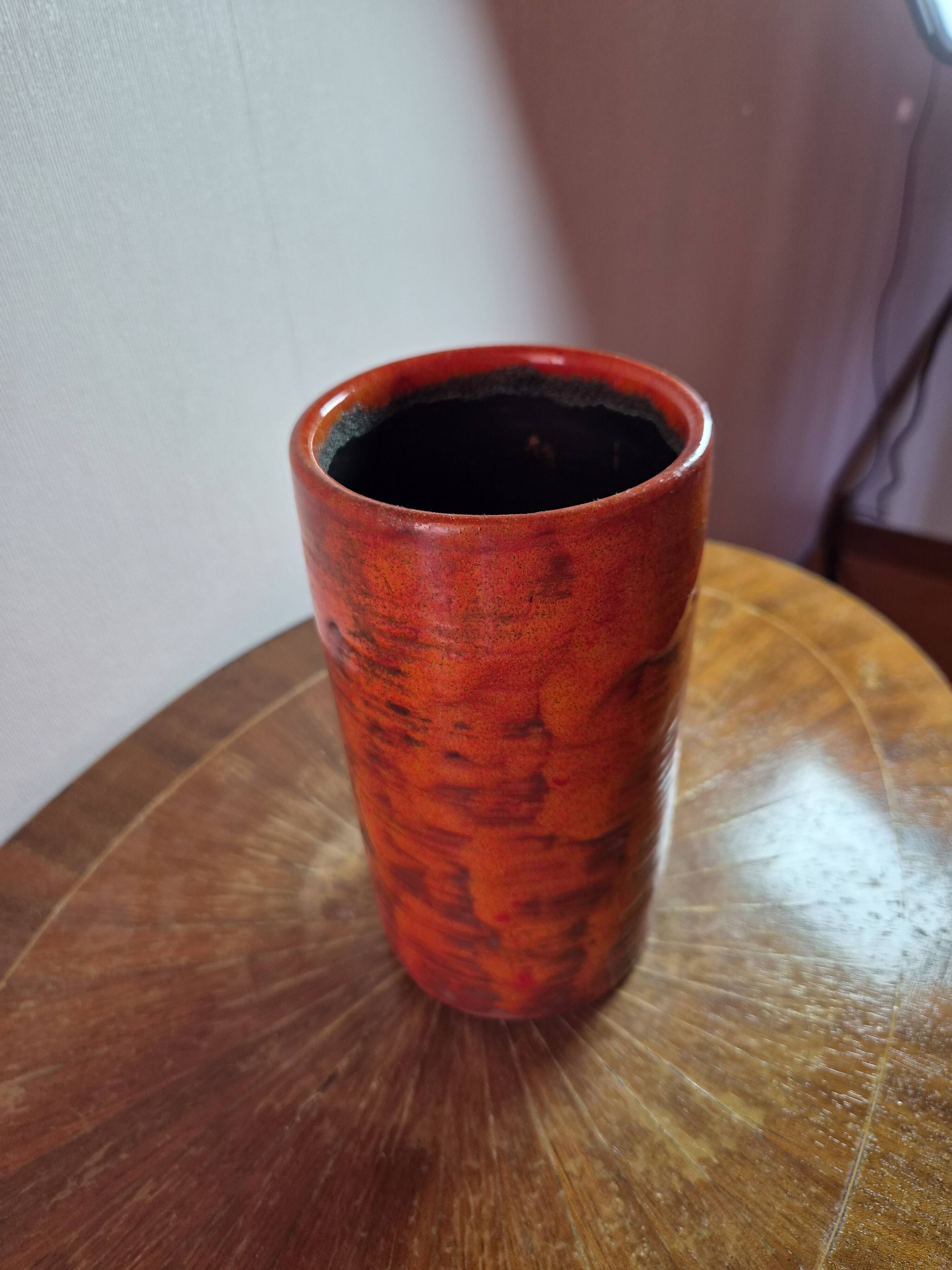 Vintage ceramic vase signed "Miep" with orange flamed glaze.