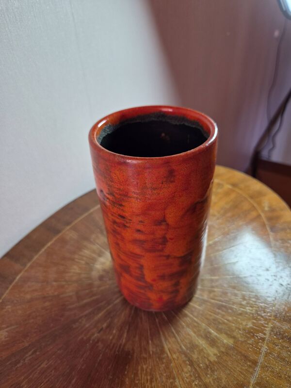 Vase céramique vintage signé ''Miep'' email flammé orange