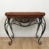 Rattan and wrought iron coffee table