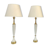 1960s laurel greek key ceramic brass table lamps hollywood regency neoclassical