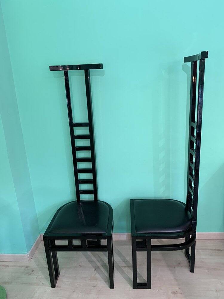 Decorative Black Lacquered Chairs, Italy, 1970, Set of 2