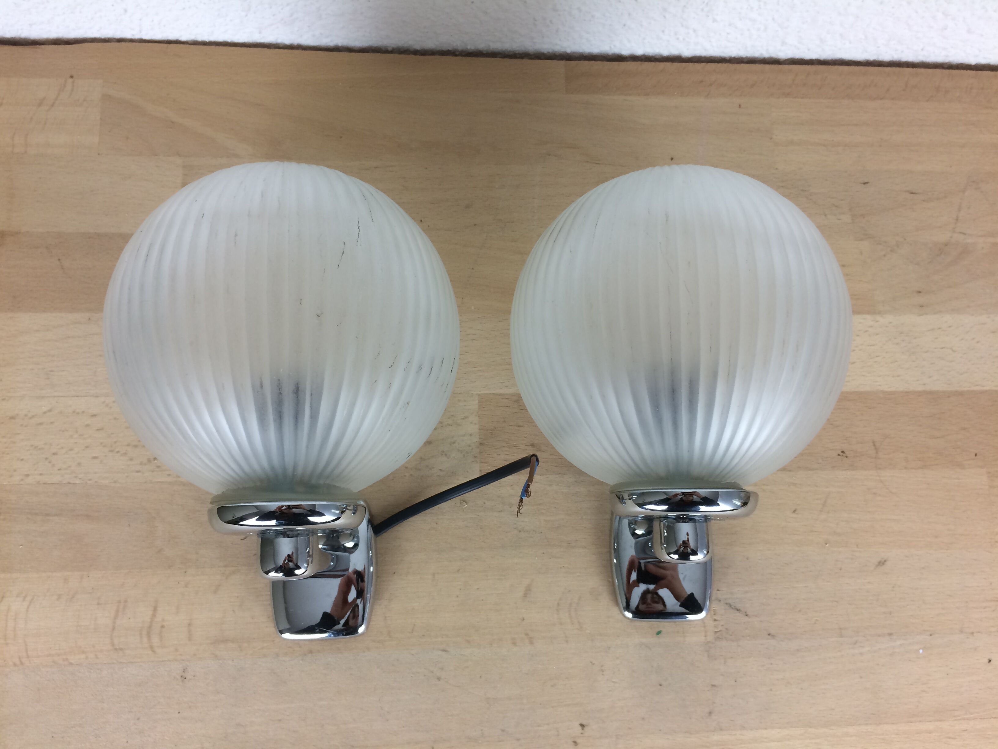 Paire d'appliques inda chrome et globe verre