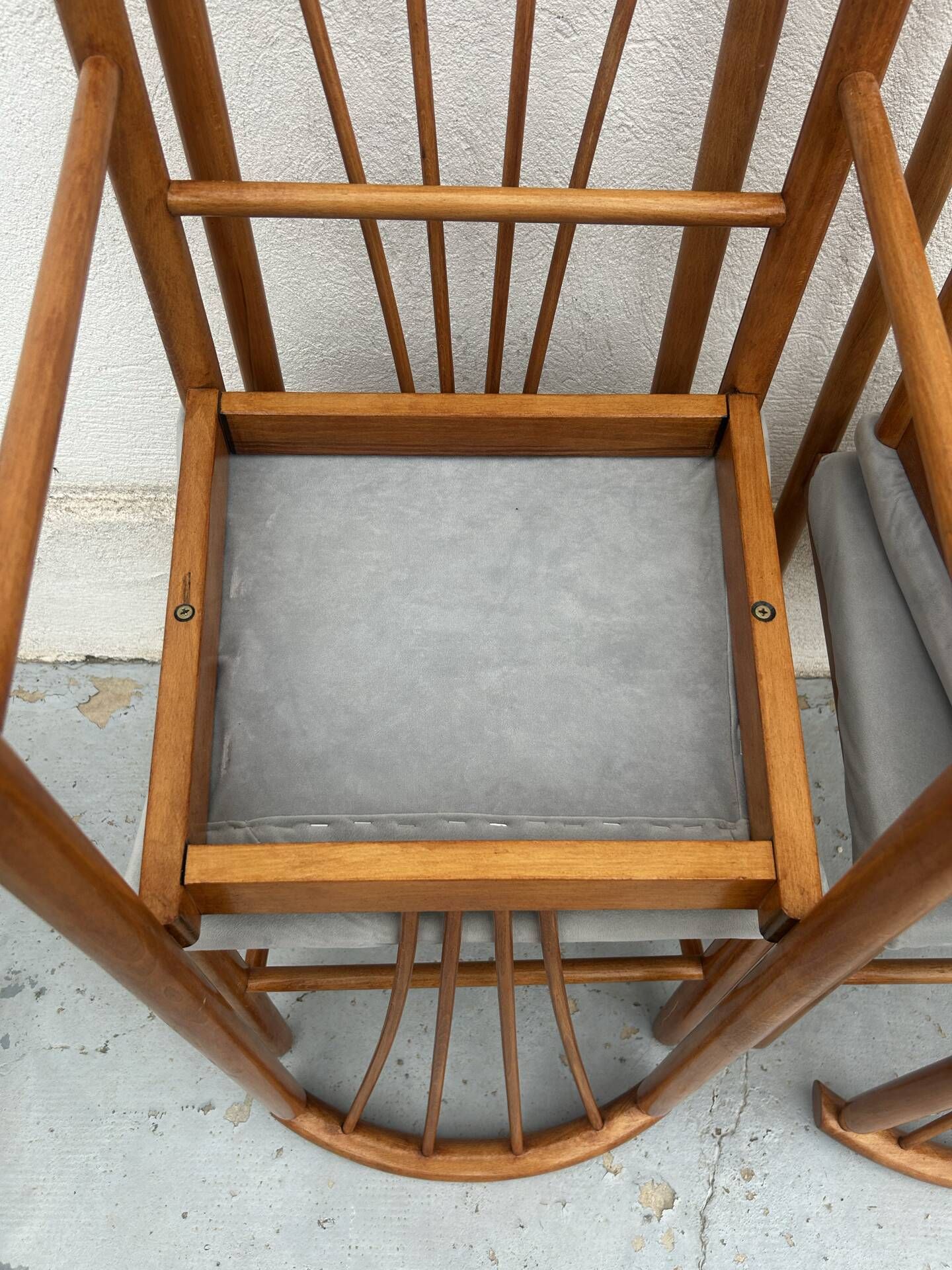 Suite de 4 chaises vintage en bois, dossier éventail, années 50/60