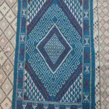 Handmade blue mergoum rug in natural wool