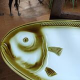 Large ceramic dish in the shape of a fish, Moulin des Loups brand