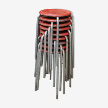 Set of 8cOld Stackable Metal Low Stools 1960