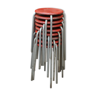 Set of 8cOld Stackable Metal Low Stools 1960