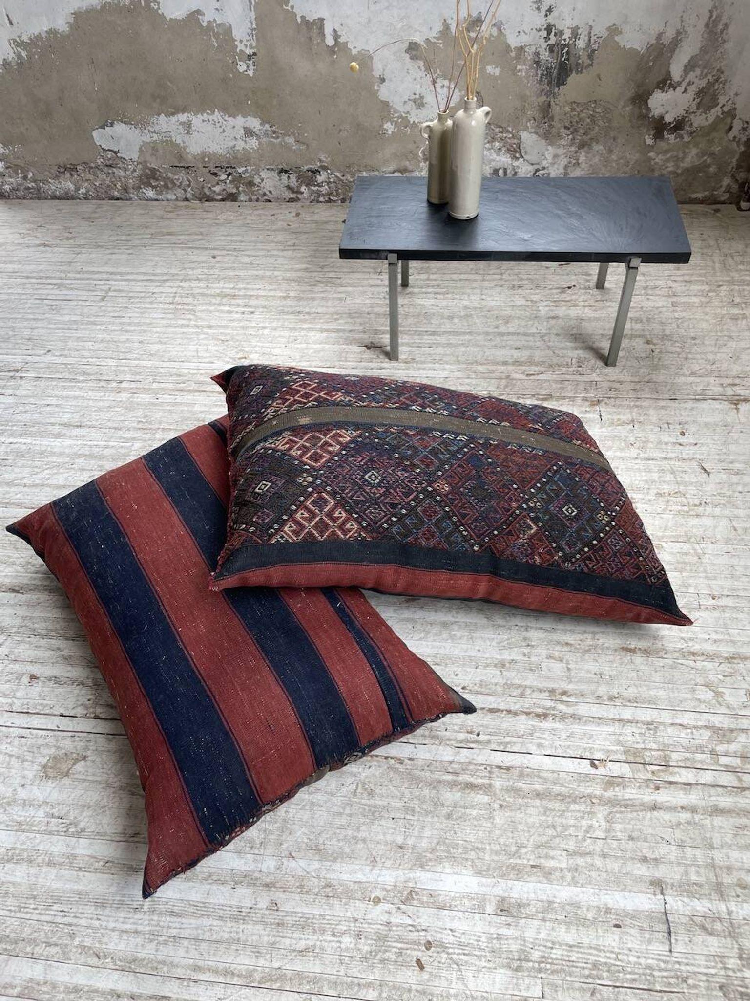 Pair of vintage XXL Kilim cushions