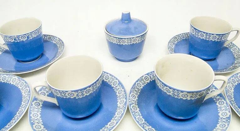 DGS Wałbrzych sugar bowl set with 6 cups