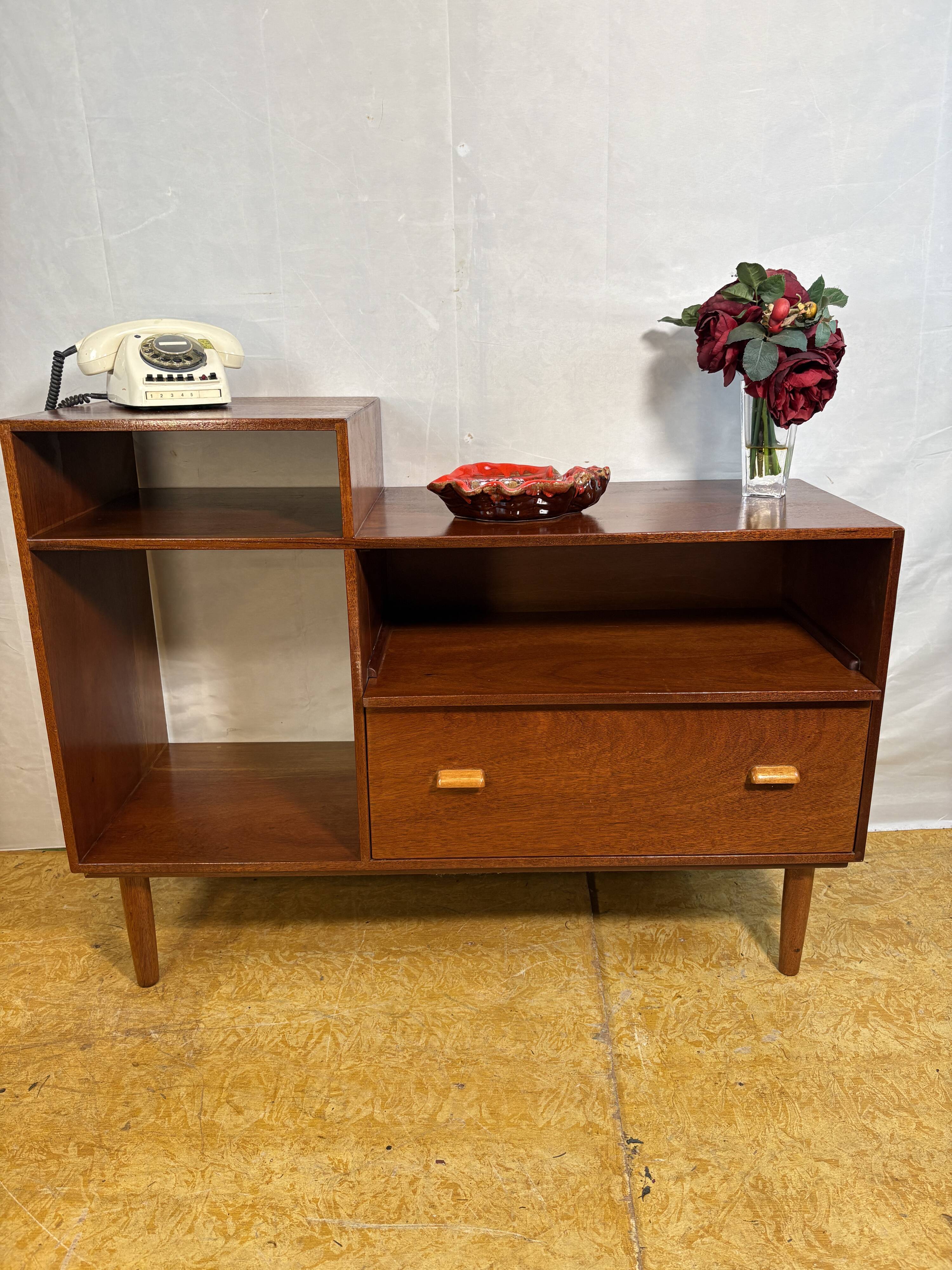 Mid Century Retro Teak Telephone Seat / Media Cabinet (Circa 1960)  A super