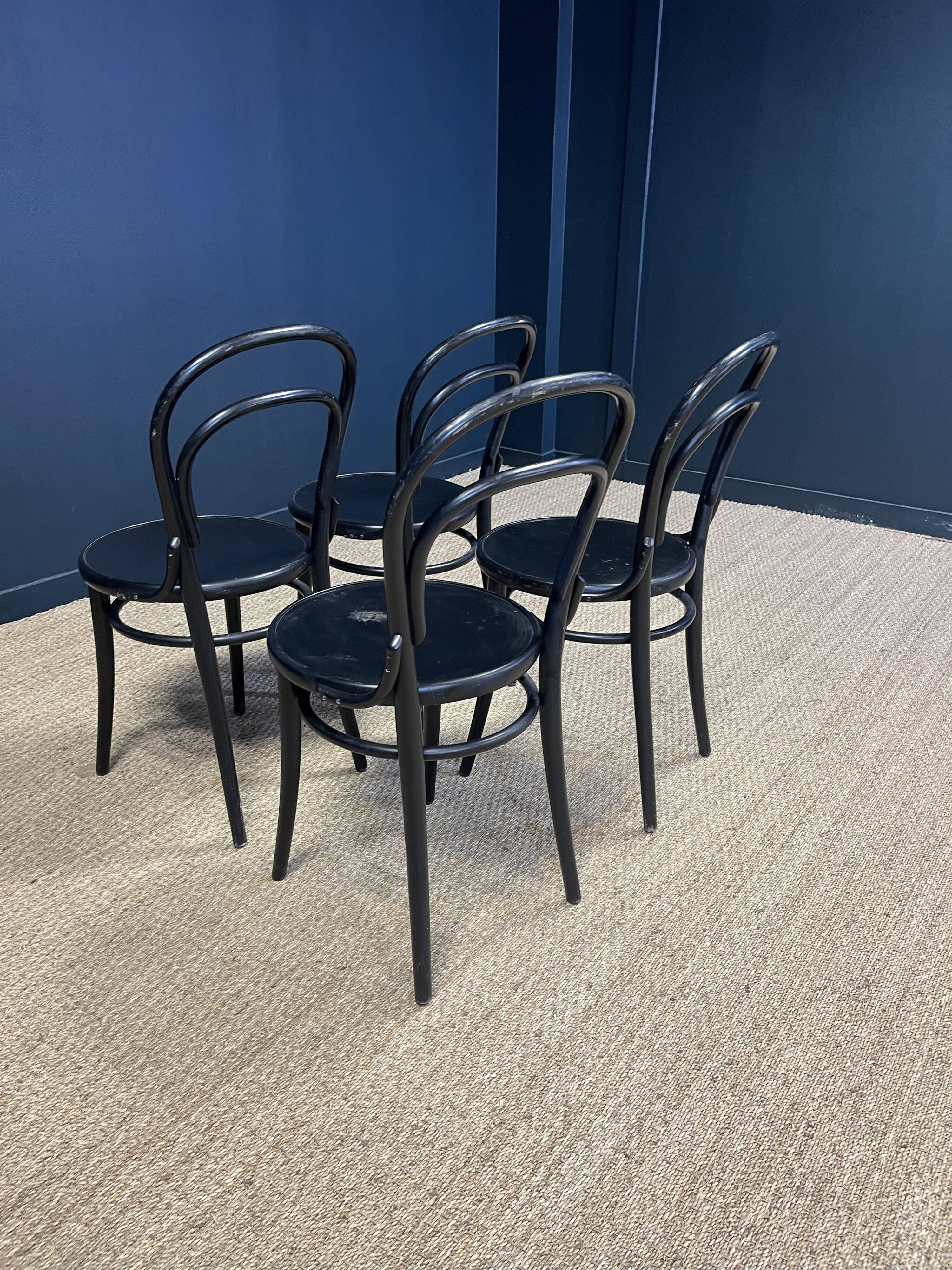Set of 4 black curved wooden bistro chairs TON Czech Republic 80s