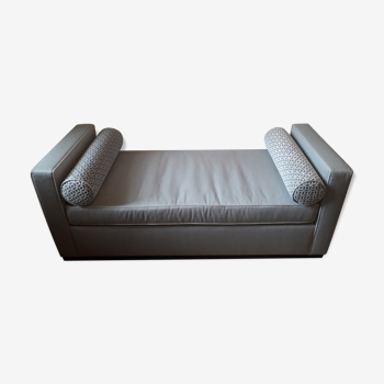 Day bed escher tissu gris & coussins ronds