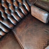 Chesterfield 3-seater chestnut coloured leather sofa