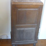 Chevet en bois et marbre rose fleurs ciselés art deco