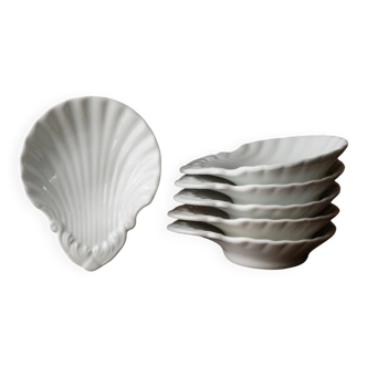 Six White Ceramic Shell Bowls by Del Vivo Firenze Italy 1970s Elegant Coastal Tableware Set