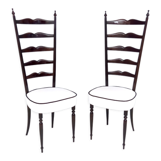 Paire de chaises vintage en hêtre ébonisé Chiavarine avec rembourrage blanc, Italie