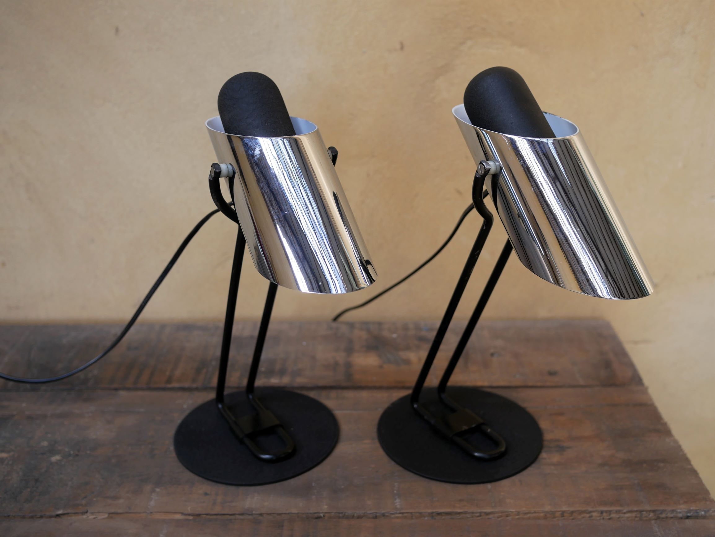 Pair of vintage chrome metal lamps