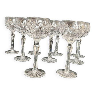 Arts de la table, série de neuf verres vin Alsace cristal XXème