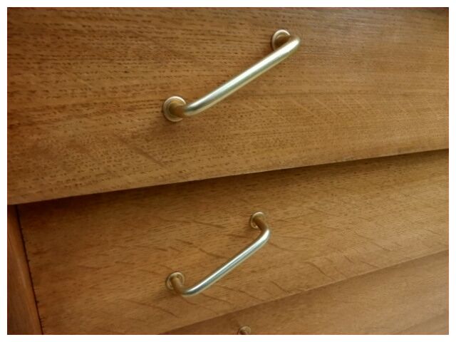 Renovated vintage chest of drawers 1960s golden oak compass feet