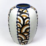 Art Deco vase from the Nimy pottery — geometric design, Belgium circa 1940.