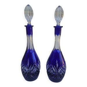 Paire de carafesen cristal - bleu cobalt