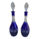 Pair of cobalt blue crystal carafes