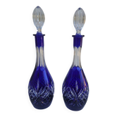 Pair of cobalt blue crystal carafes