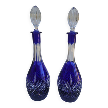 Paire de carafesen cristal bleu cobalt