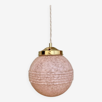 Vintage art deco globe pendant light in pale pink Clichy glass