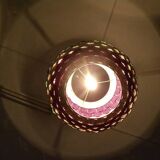 Handmade suspension in coloured woven natural plant fibres.